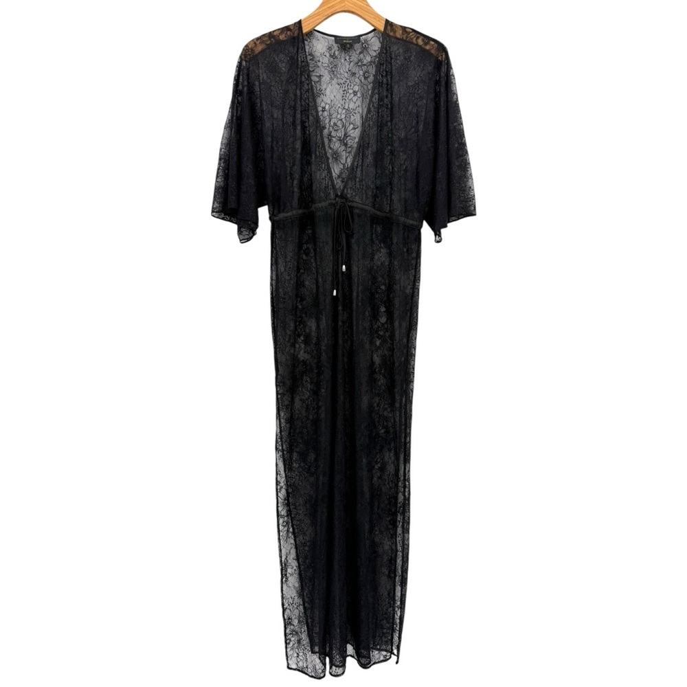 Michael Costello x Revolve Sheer Floral Lace Cover Up Robe Tie Waist in Black XS